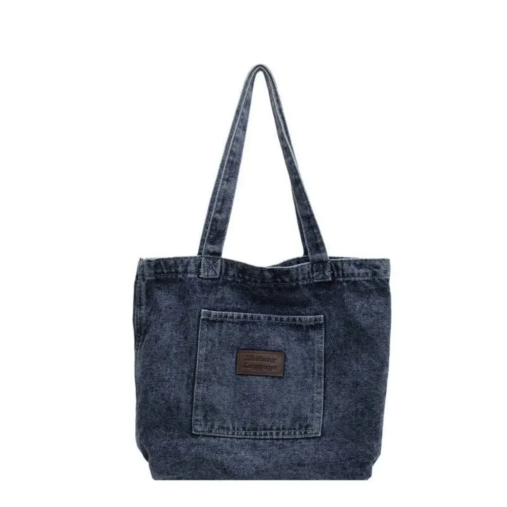 Dark Blue Washed Denim Shoulder Bag | Vintage Pocket Bag